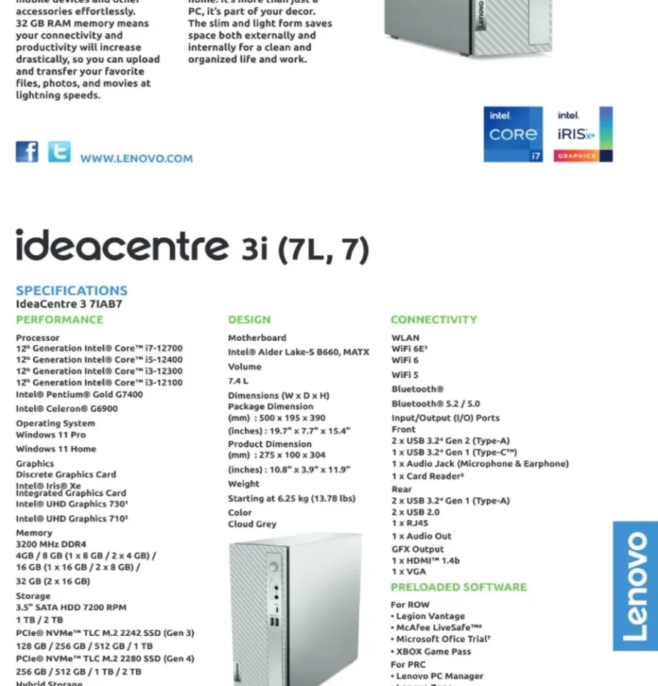 Lenovo IdeaCentre 3 Desktop， Intel Pentium Gold G7400 Processors