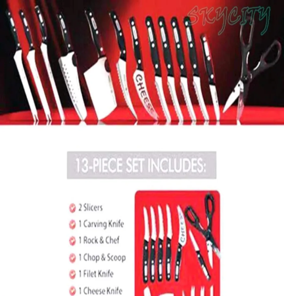 13 PCS Miracle Blade's World-Class KNIFE SET ( High-quality German  stainless-steel blades; never dull--no need for sharpening , Precision  control for quick chopping, cutting and slicing )