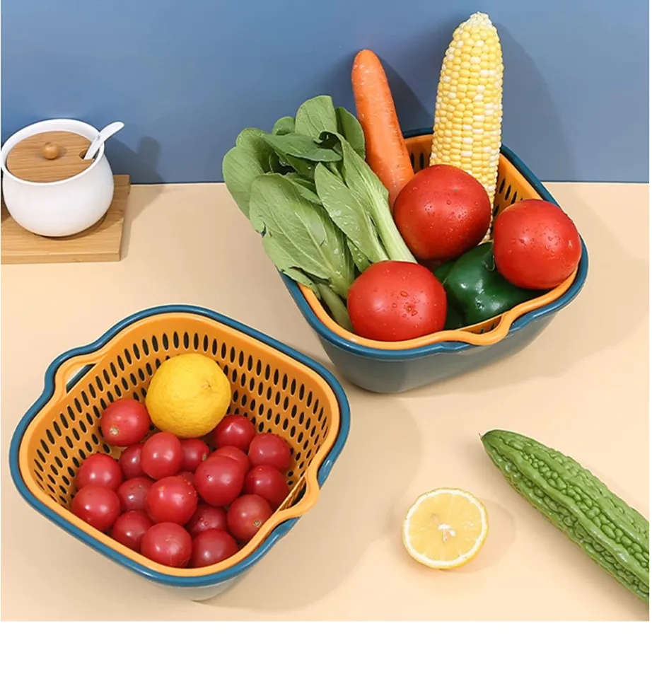  Fufafayo Six-Piece Kitchen Washbas in Double-Layer Basket  Vegetable and Fruit Multi-Functional Plastic Washing Basket Strainers for  Kitchen Strainer with Bowl My Orders Food Strainers (Blue) : Home & Kitchen