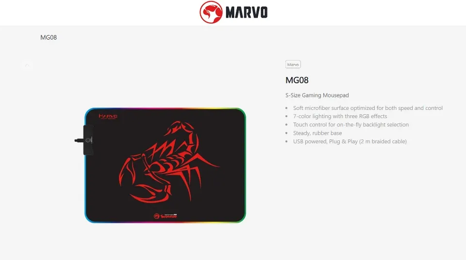 Tapis de souris MARVO MG08 Gamer LED RGB