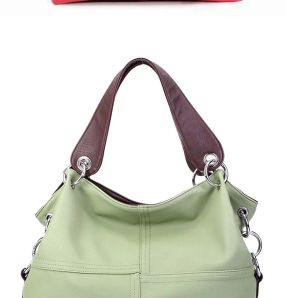WEIDIPOLO Women Stylish Split Joint PU Leather Hobo Bags Crossbody Shoulder Bag  Handbag - Khaki 