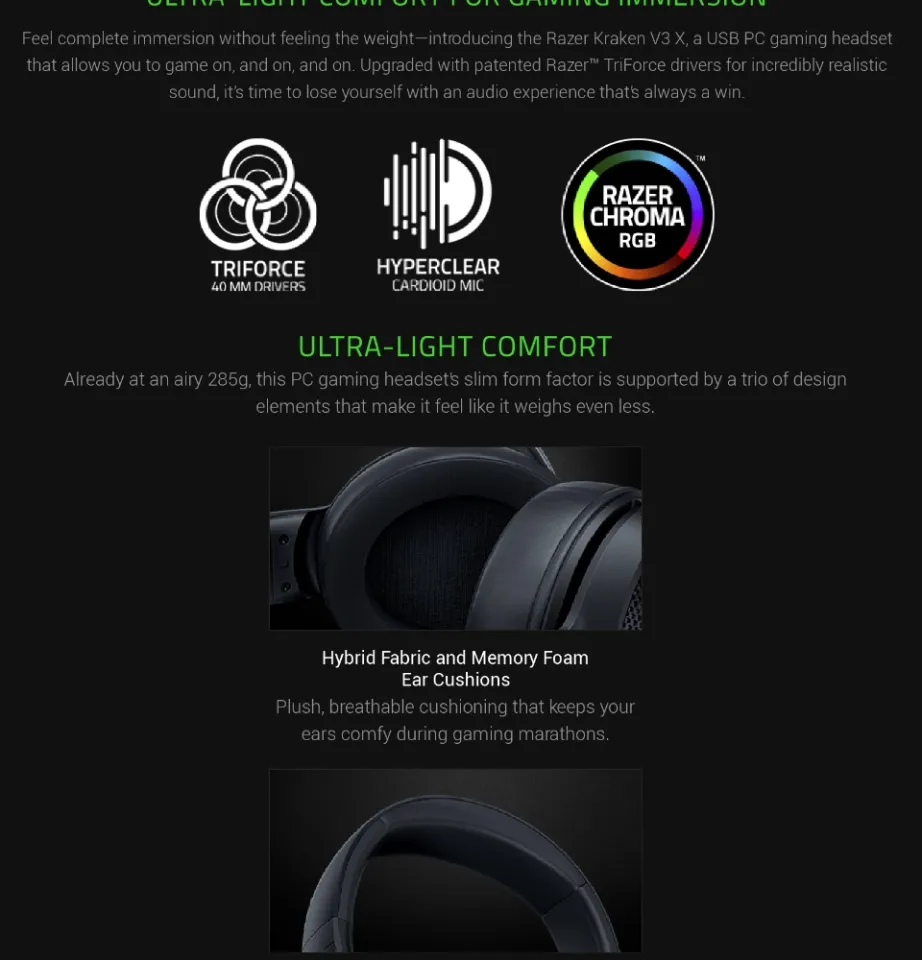 Ultralight PC Gaming Headset - Razer Kraken V3 X