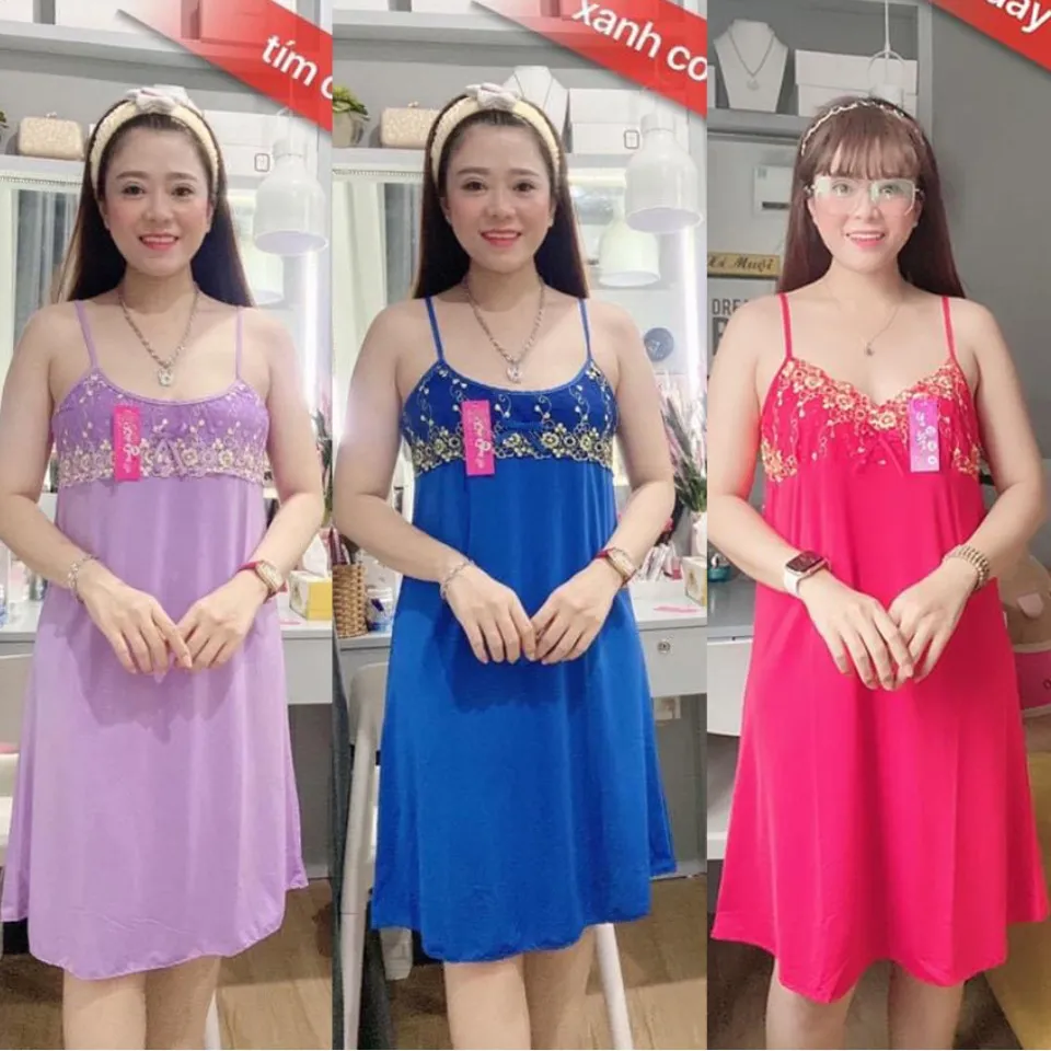 Đầm Ngủ Thun Lạnh Mặc Nhà Đầm Ngủ 2 Dây Phối Ren Nâng Ngực | Lazada.vn