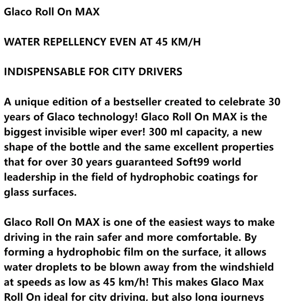 Soft99 - Glaco Roll On MAX is the biggest invisible wiper