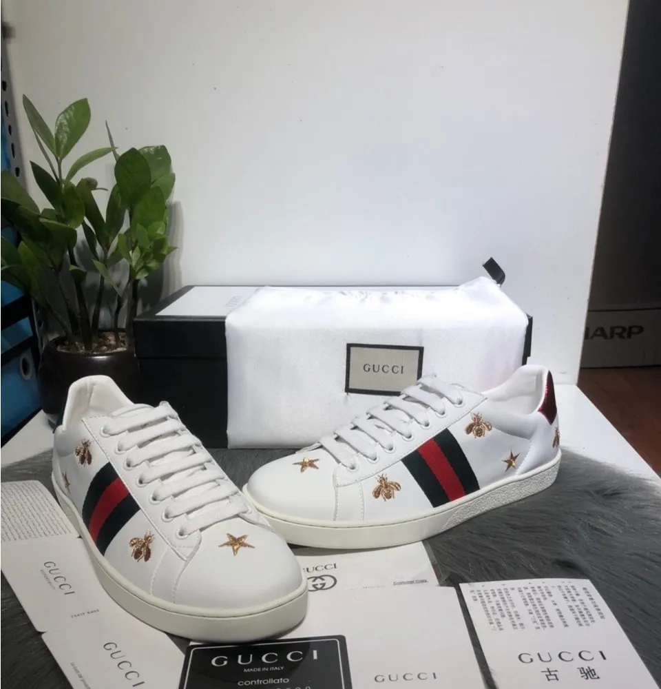 Giày Gucci Ace Sneaker With Bees & Stars White - Bản  + Tặng Thêm 1 bộ  dây + [Full Box, Full Bill + Full Phụ Kiện] 