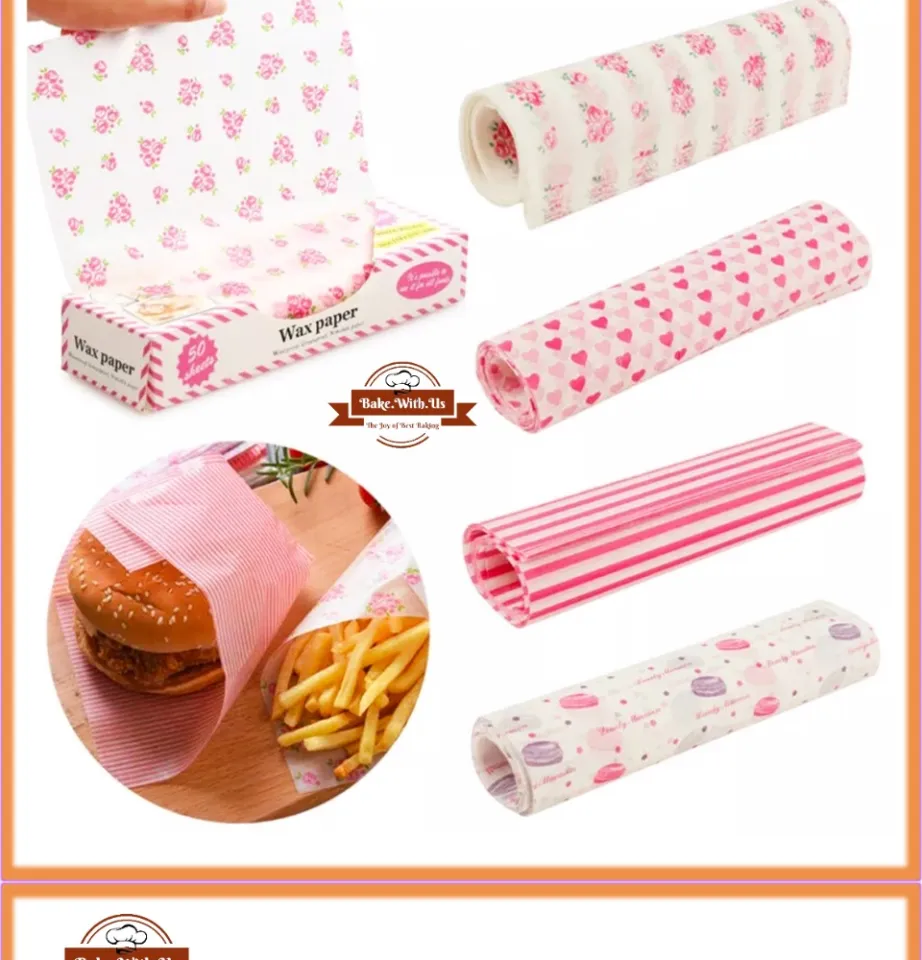 50Pcs Wrap Paper Wax Grade Oil Printed Baking Oil-proof Baking Wax Paper  for Food Sandwich Fries Kertas Minyak Bercorak