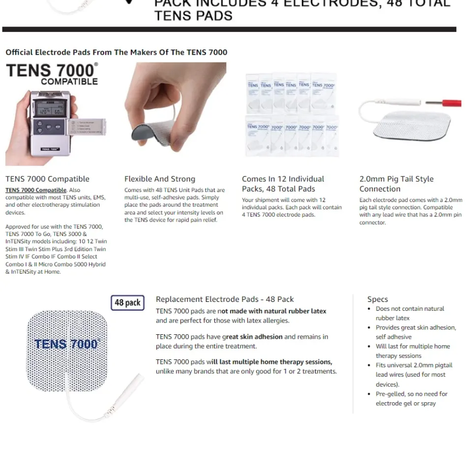 TENS 7000 Official TENS Unit Replacement Pads - 48 Pack