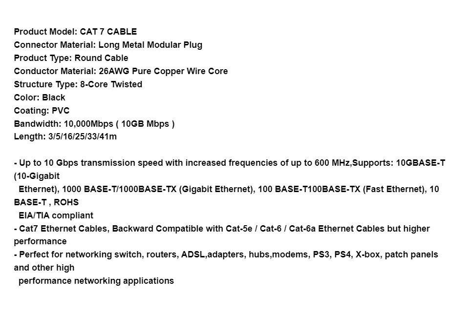 CAT7 RJ45 ROUND LAN Network Ethernet Cable 10G ( 3M 5M 15M 25M 30M