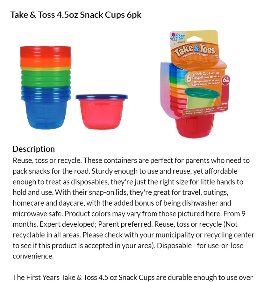 Take & Toss Snack Cups - 4.5 Oz, 6 Pack