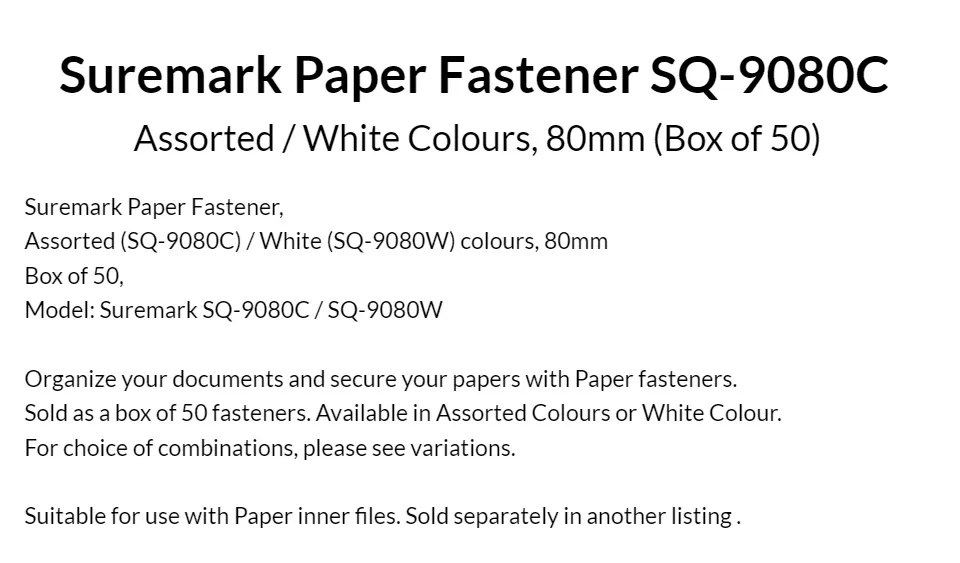 Paper Fasteners 80MM (Colour/White)