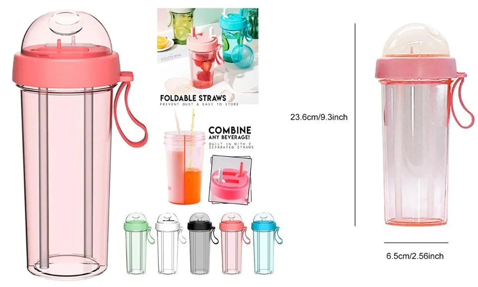 Volwco Heat-Resistant Leak Proof Cute Household Drinking Cup With Lid And  Straw With Scale For Kids (Transparent)