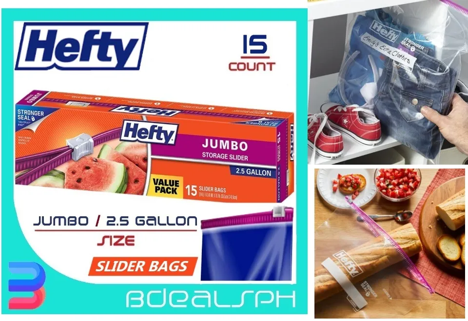 Hefty Slider Jumbo Storage Plastic Bags - 2.5 Gallon Size, 3 Boxes