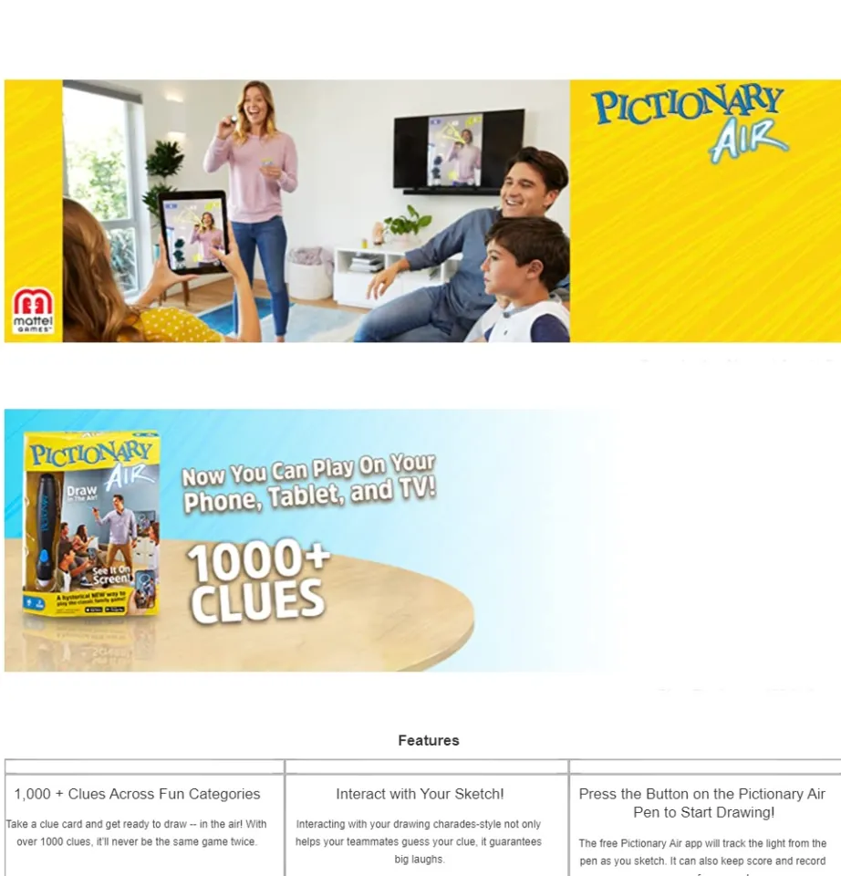 Pictionary Air Mattel Games Classic Family Fun Game - play through your TV  - NEW