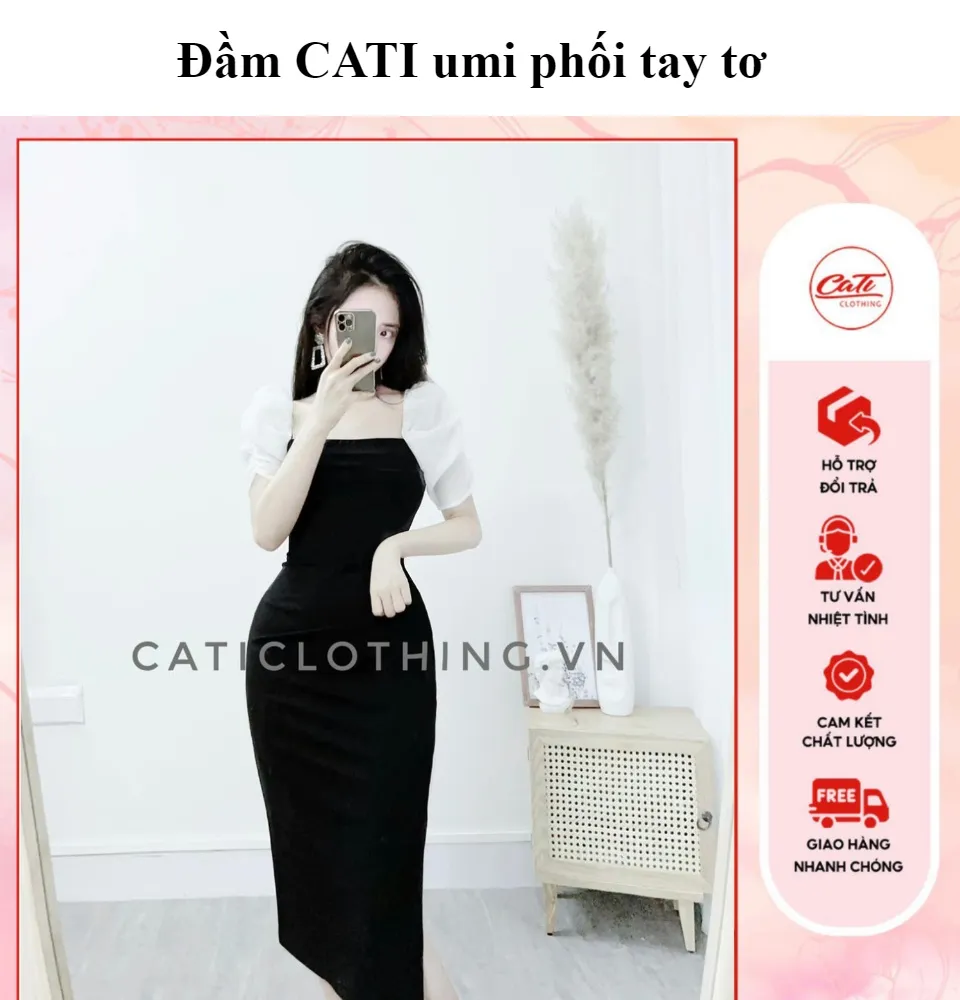 CATI Đầm umi phối tay tơ (2096) | Lazada.vn