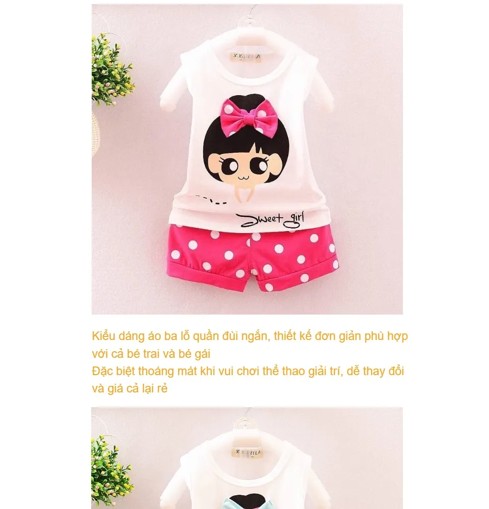 Đồ bộ áo ba lỗ trẻ em bé gái Chibi Sweet Girl chất liệu cotton cao ...