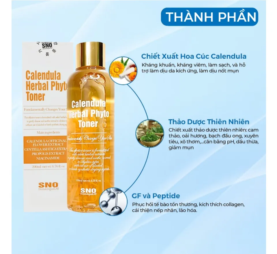 Nước Hoa Hồng Hoa Cúc SNO Calendula Herbal Phyto Hàn Quốc 200ml Giúp se  khít lỗ chân lông trắng sáng mềm mịn tự nhiên 