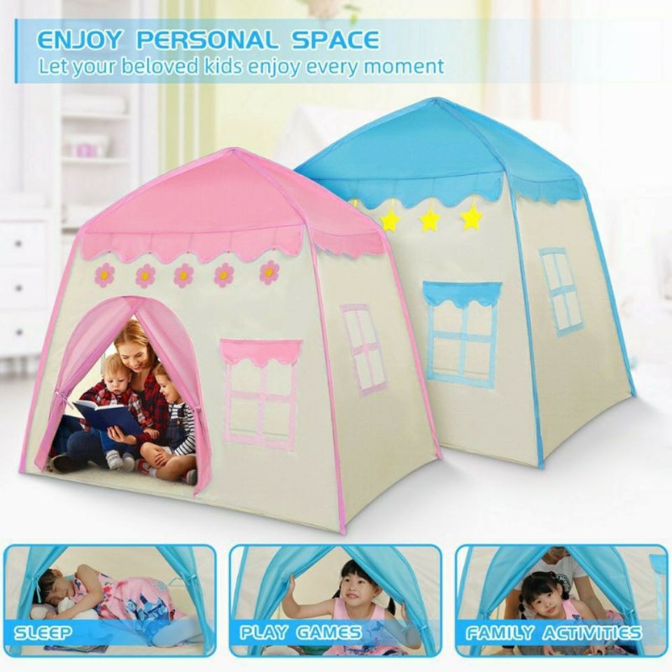 Princess Castle Play Tent Kids Teepee Tent Large Children Playhouse Oxford Fabric Children Playhouse for Indoor Outdoor with Carry Bag Portable Playhouse Boys & Girls Birthday Gift Blue 