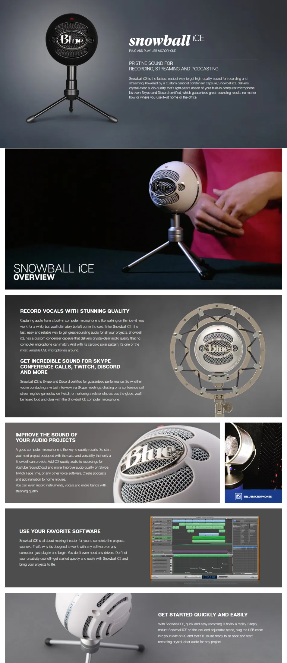 Logitech, Blue Snowball iCE USB Microphone for Creators PC/Mac, Gaming,  Recording, Streaming Plug & Play｜Black, Color : black black