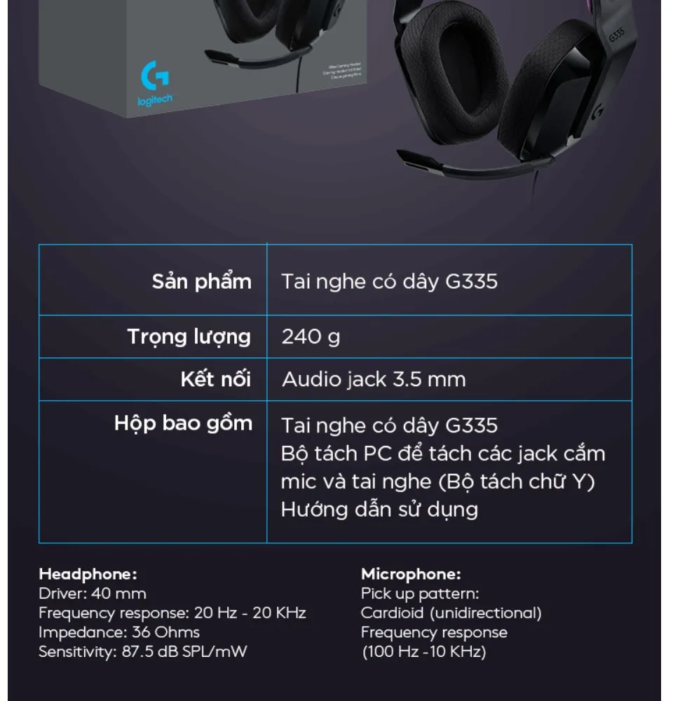[Nhập LOGIMAY3 giảm 10% đơn từ 800K] Tai Nghe game có dây Logitech G335 ...