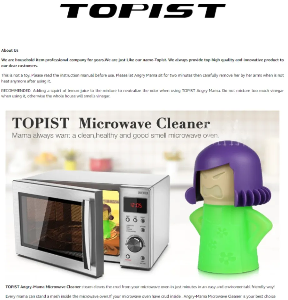 TOPIST Angry Mama Microwave Cleaner Angry Mom Microwave Oven Steam Cleaner  and Disinfects With Vinegar and