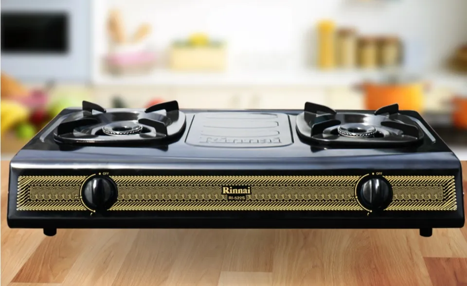 Rinnai RI522S Kompor Gas Stove Teflon 2 Tungku RI 522 S / RI522 S / RI 522S  / RI522S - Hitam + Free Selang dan Gas SNI | Lazada Indonesia