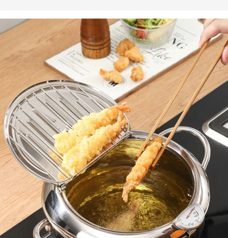 Deep Fryer Pot,304 Stainless Steel Tempura Frying Pot With