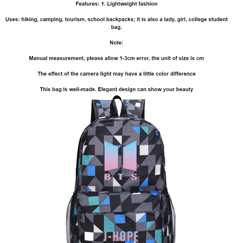 Alikpop Kpop BTS Backpack Jimin Suga Jin Taehyung V Jhope Jungkook Merchandise Korean Casual Backpack Daypack Laptop Bag College Bag Book Bag School