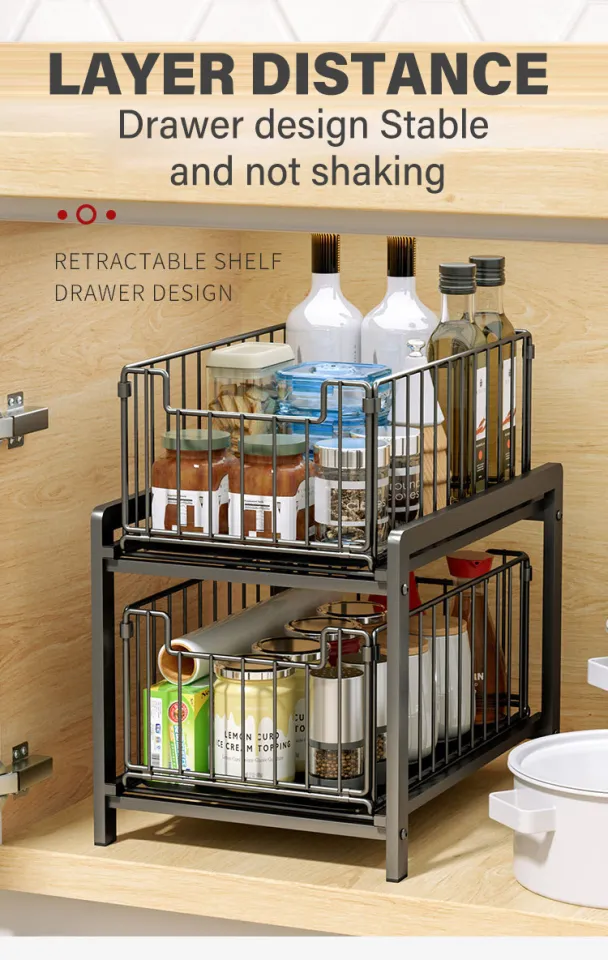 2-Tier Under Sink Storage Basket Organiser Multi Purpose Office Bathroom  Kitchen