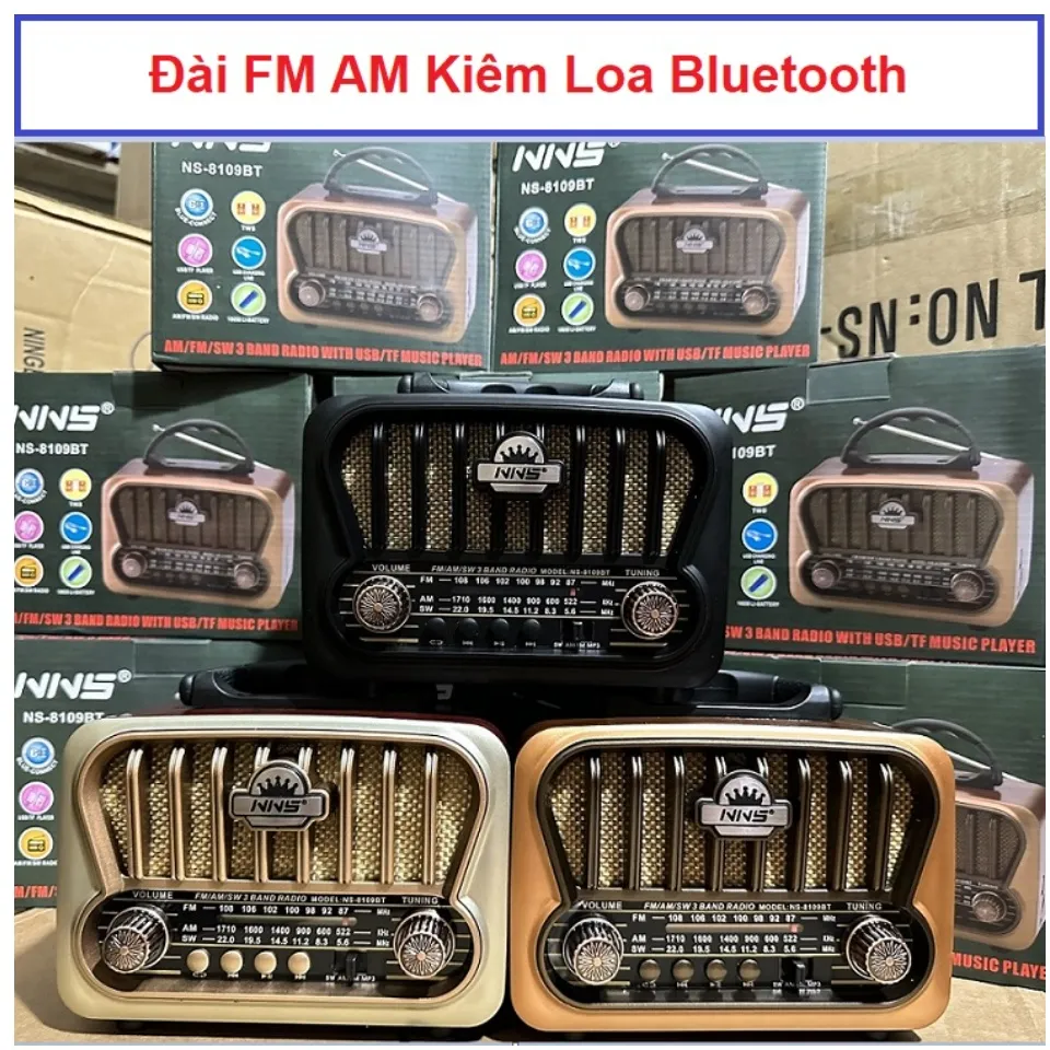 Đài Bluetooth Radio NS-8109BT, Bắt Sóng FM-AM Loa Chính Hãng NNS, Nghe Nhạc  Rất Hay - Kiểu Vintage - Sang Trọng cổ điển 