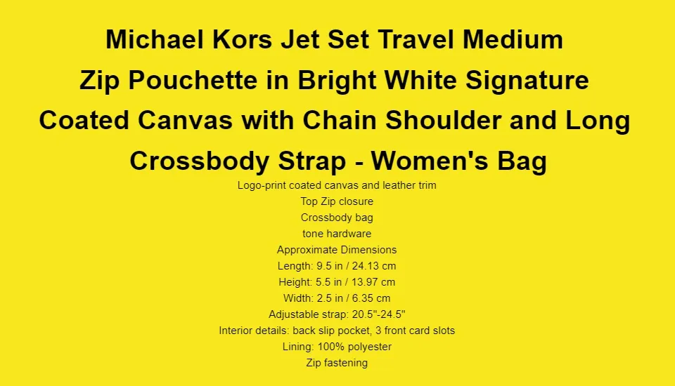 Michael Kors Jet Set Travel Medium Zip Pouchette in Bright White