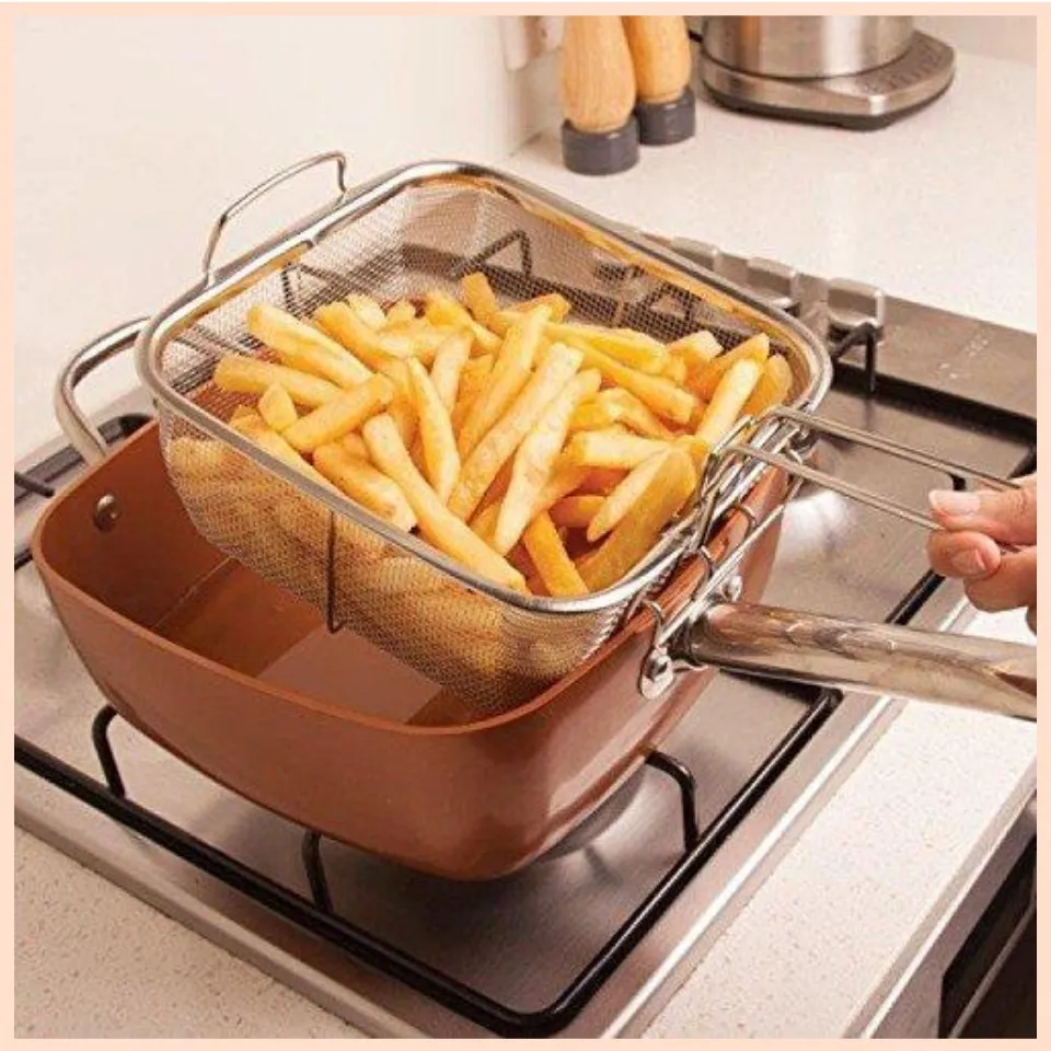 iMounTEK Copper Deep Square Pan Basket Steamer Kit & Square Non-Stick  Frying Pan