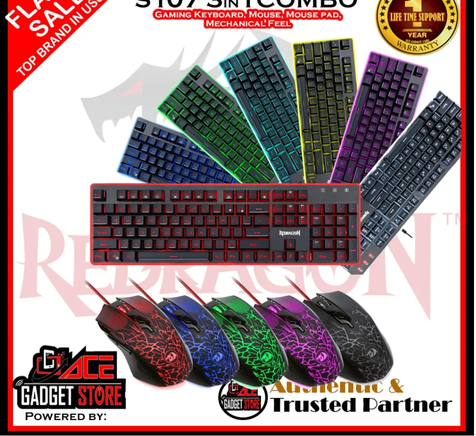 Redragon S107 Gaming Keyboard and Mouse Combo Large Mouse Pad Mechanical  Feel RGB Backlit 3200 DPI Mouse for Windows PC (Keyboard Mouse Mousepad Set)