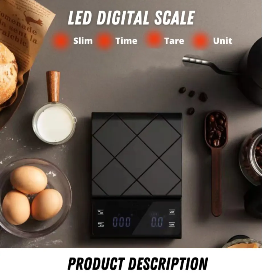 Ready Stock Digital Barista Coffee Scale with Timer 0.1/3kg LCD