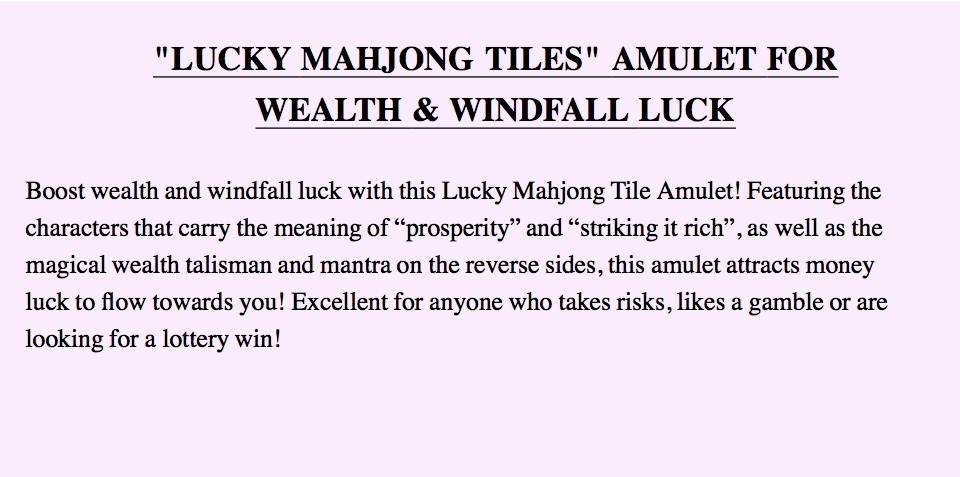 Lucky Mahjong Tiles Amulet for Wealth & Windfall Luck 