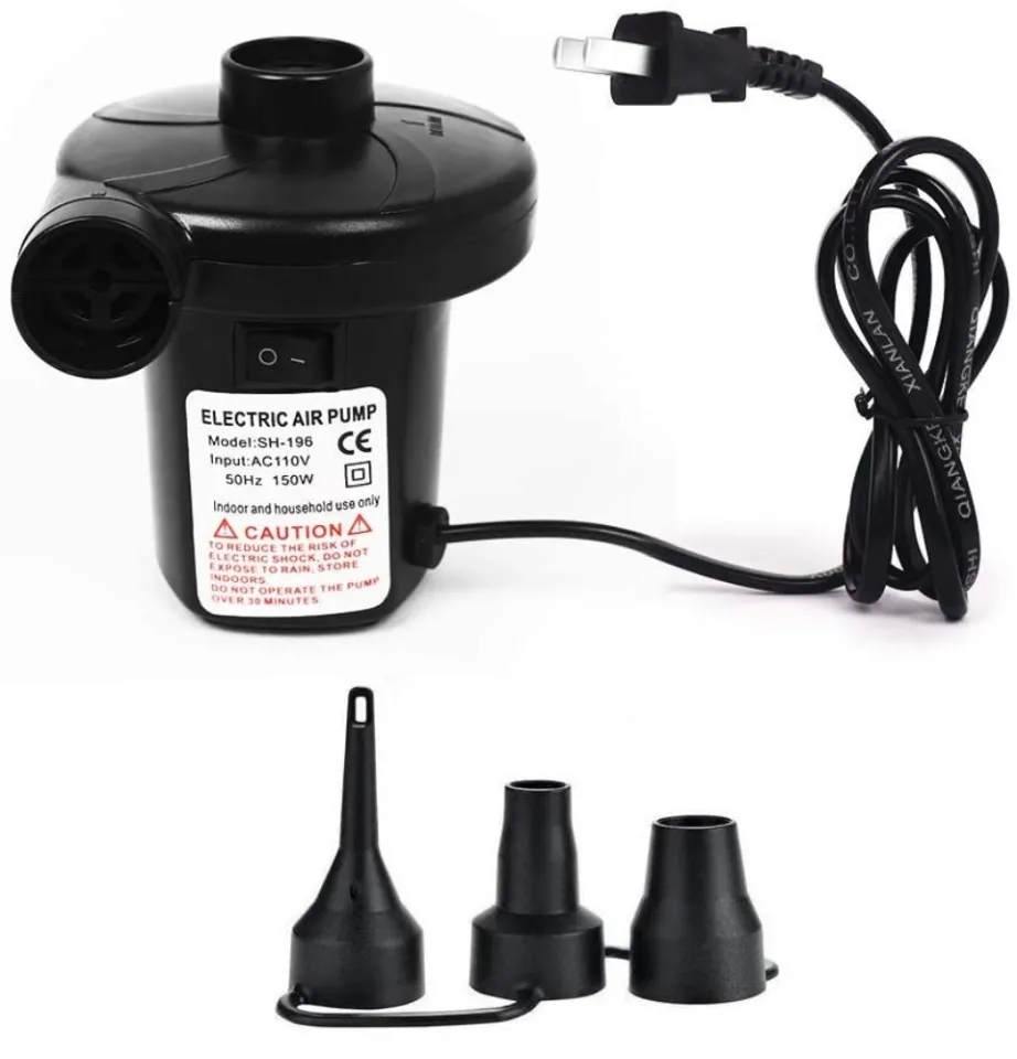 Portable Fast Fill Electric Air Pump with 3 Nozzles, 110V AC / 12V