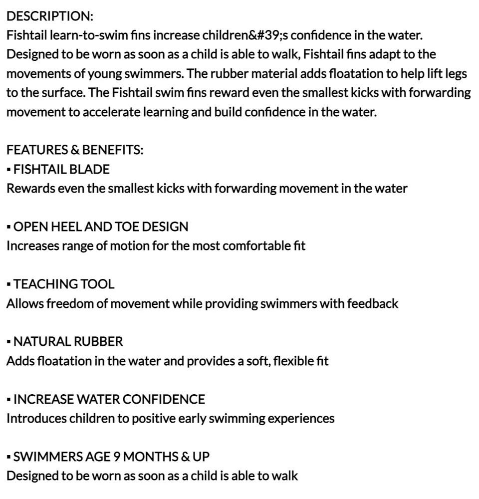 FINIS Fishtail 2 Fins / Learn To Swim Fins / Kids Fins / Swimming Fins /  儿童学游泳脚蹼 | Lazada