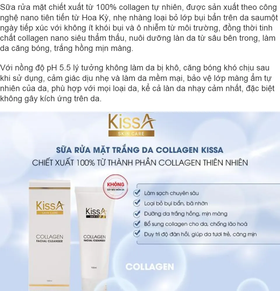 Sữa rửa mặt trắng da KissA (Tặng nước hoa Mini 20ml ) 