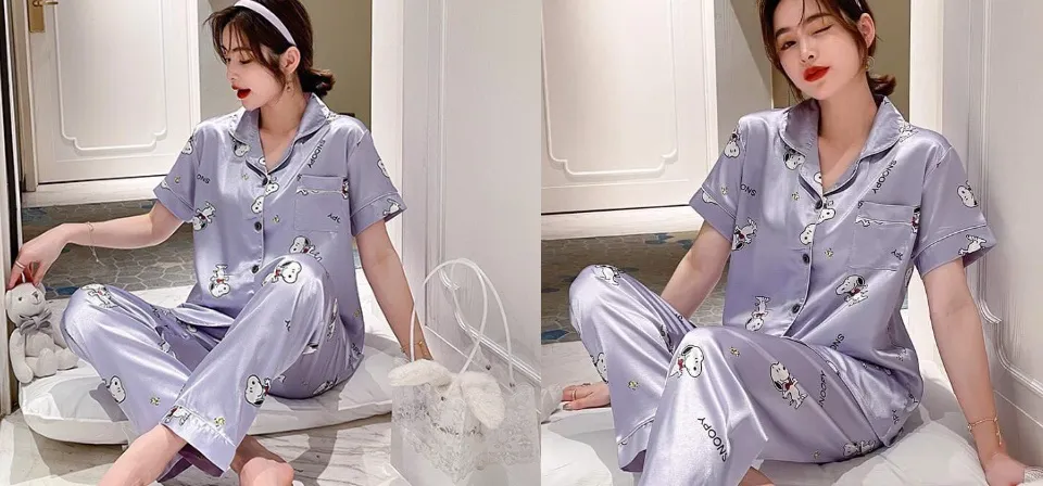 Korean High Quality Silk Pink Print Short Sleeve Pajama Set