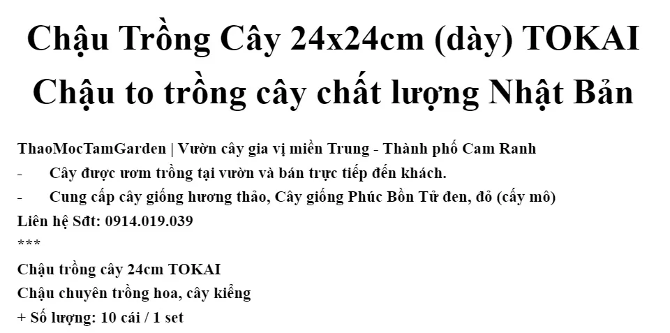 Set 10 Cái Chậu Trồng Cây 24X24Cm (Dày) Tokai – Chậu To Trồng Cây Chất  Lượng Nhật | Lazada.Vn