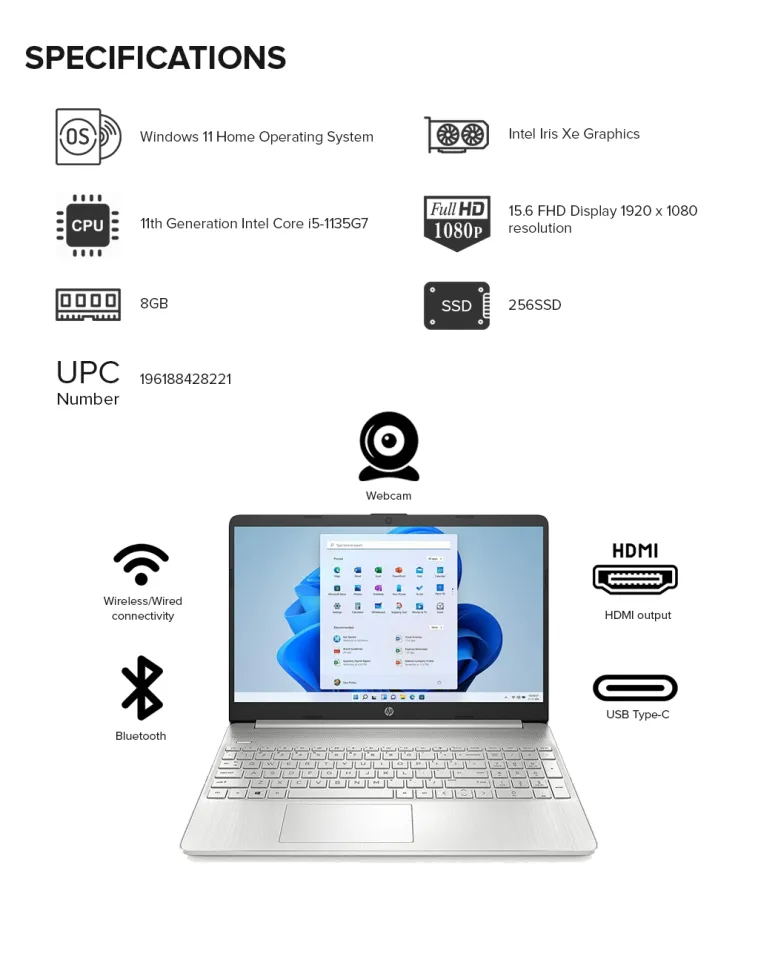 HP 15.6-inch Laptop, 11th Generation Intel Core i5-1135G7, Intel Iris XE Graphics, 8 GB Ram, 256 GB Ssd, Windows 11 Home (15-dy2024nr, Natural Silver)