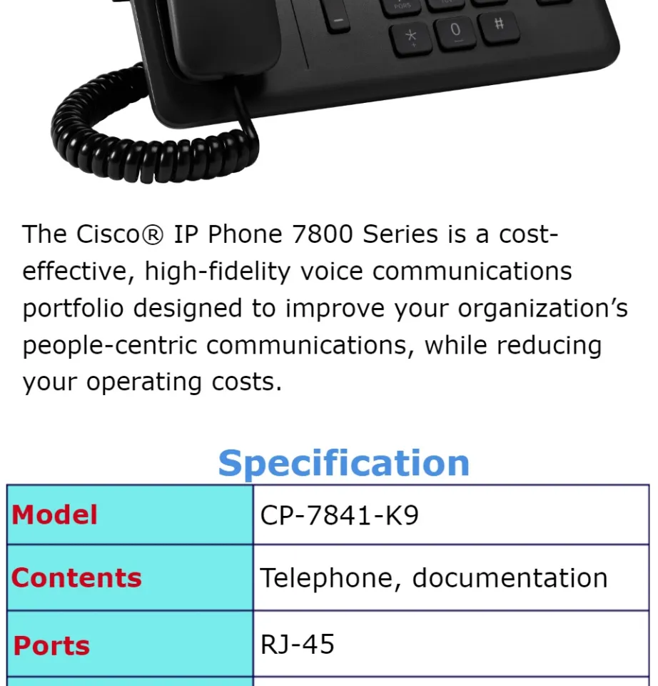 CP-7841-K9 Cisco Unified IP Phone 7841 Cisco 7800 Unified IP Phone