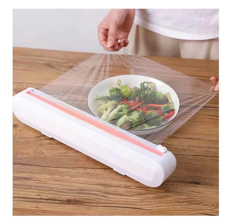 Refillable Magnetic Plastic Wrap Dispenser with Slide Cutter,cling wrap  dispenser with cutter,plastic wrap for food,Reusable Plastic Wrap Dispenser  Roll of Cling Film