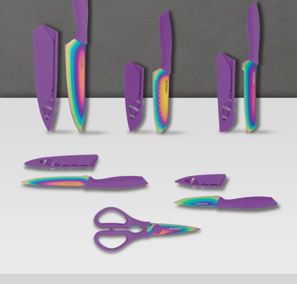 Farberware 11-piece Dishwasher-Safe Rainbow Titanium Cutlery Set in Purple  