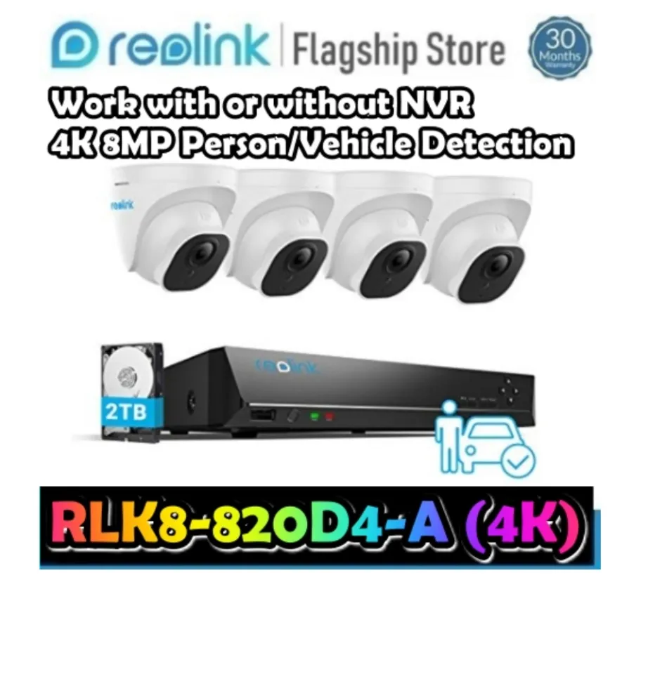 Reolink RLK8-820D4-A 8MP 4K Security Camera System H.265, 4pcs 8MP