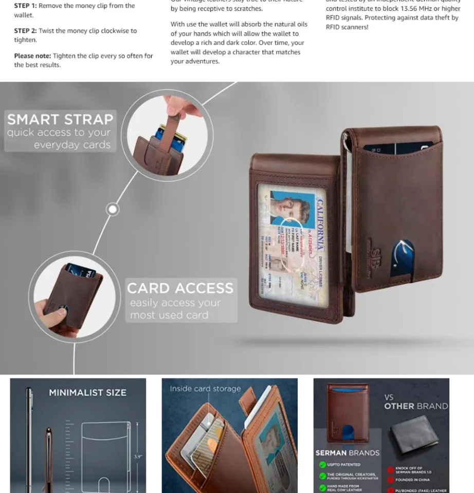 Serman Brands RFID Blocking Wallet Slim Bifold - Genuine Leather Minimalist Front Pocket Wallets for Men with Money Clip Gift (Texas Brown Rogue)