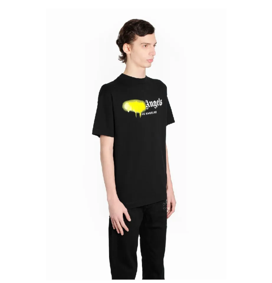 PALM ANGELS - LA Sprayed Logo Tee Black Yellow