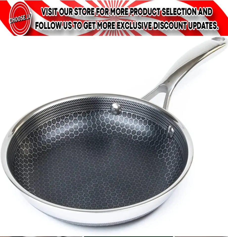 HexClad 14 Inch Hybrid Stainless Steel Frying Pan with Lid, Stay-Cool  Handle - PFOA Free, Dishwasher
