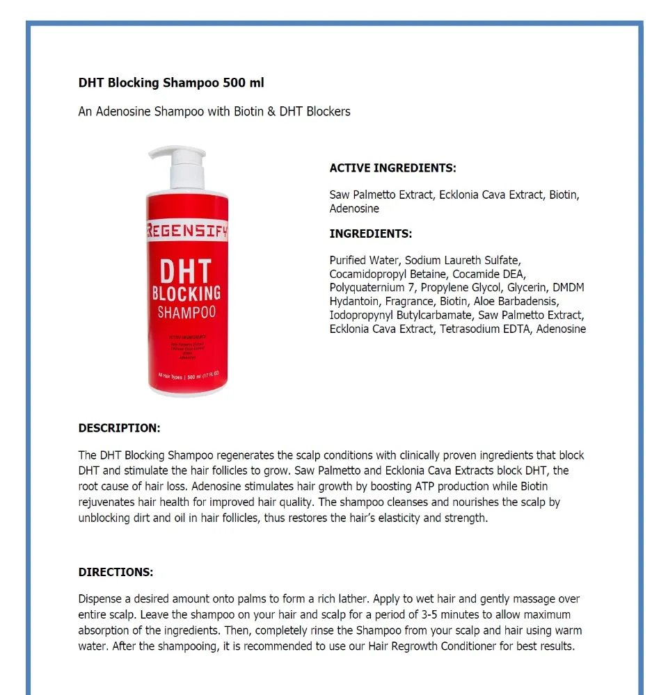 REGENSIFY DHT Blocking Shampoo 500 ml + Hair Regrowth Conditioner 500 ml +  Redensifying Hair Regrowth Serum 60 ml [Full Professional Bundle Set] |  Lazada Singapore