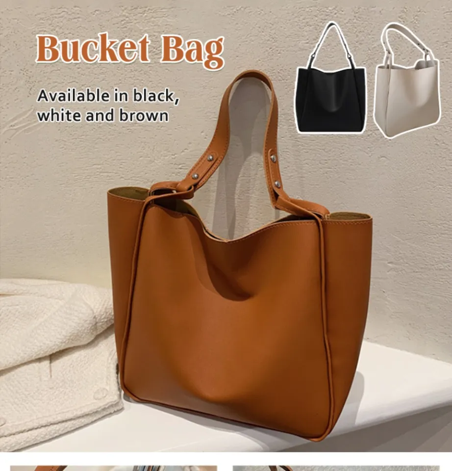 Large Capacity Bucket Bag, Women's Vintage Tote Bag With Wide