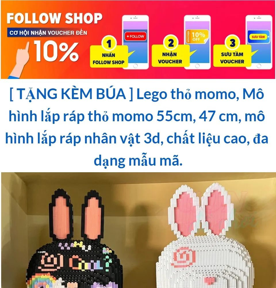 TẶNG KÈM BÚA ] Lego thỏ momo, Mô hình lắp ráp thỏ momo 55cm, 47 cm ...